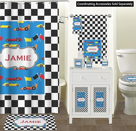 Personalized Checkers &amp Racecars Waste Basket - Double Sided (Black)