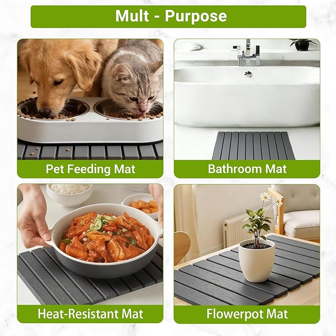 Large Stone Dish Drying Mat for Kitchen Counter Foldable Diatomaceous Earth Drying Mat Quick Water Absorbing Eco-Friendly Mat for Dishes Dark Gray