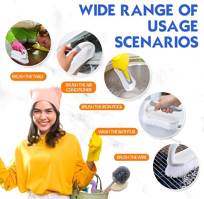 Lallisa 12 Pcs Scrub Brush for Cleaning with Handle Comfortable to Grip Heavy-Duty Flexible Stiff Bristles Scrubber Brushes Bulk for Shower Bathroom Carpet Kitchen Floor Tiles (GrayGreenBlue)