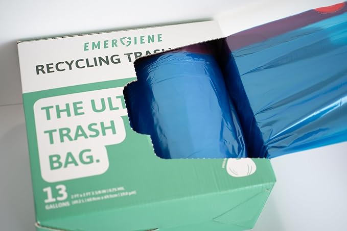13 Gallon Recycling Trash Bags 200 Count Drawstring Tall Kitchen Garbage Bags Pre-Separated Unscented Ultra Strong Leakproof Sturdy Translucent Blue