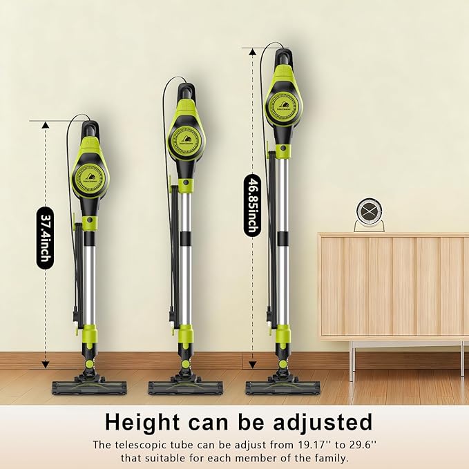 Intercleaner 23Ft Corded Vacuum Cleaner2 Operation Mode Powerful Suction Stick19''-30'' Adjustable Tube Handheld Vac for Hard Floors Carpets Pet HairWall Mount Storage