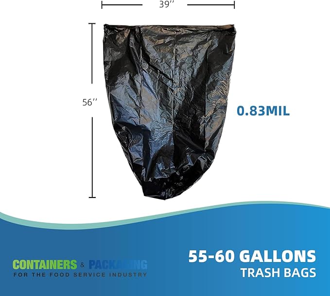 55-60 Gallons Trash Bags 150 Bags Jumbo Large 56 x 39 Inch Tall Black Garbage Bags 0.83 Millimeter 6 Rolls Thickened Waste Bags Ideal for Home Kitchen Restaurant Office Garden