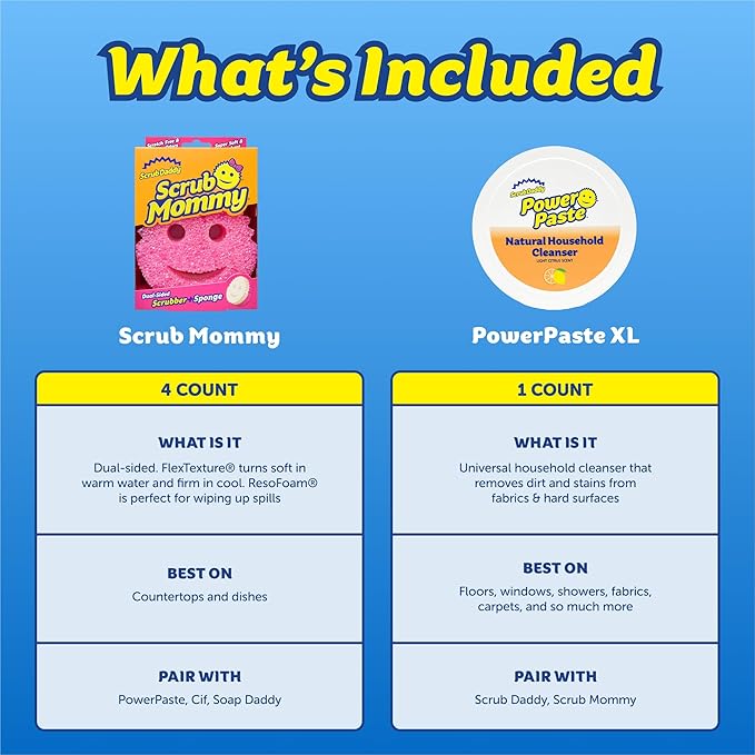 Scrub Daddy Sponges &amp PowerPaste XL Value Pack - 4 Scrub Mommy Multipurpose Dish Sponges &amp PowerPaste XL All-Purpose Cleaning Paste - Scratch-Free Multi-Surface Household Cleaning Supplies Ki