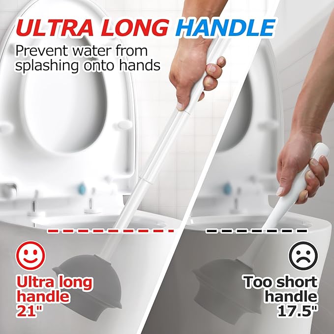 2Pack 2 in 1 Toilet Brush and Plunger Set Extended Handle PlungerToilet Bowl Brush Plunger SetBathroom Cleaning Tools Toilet Brush Plunger ComboCleaning BrushCleaning Supplies(White)