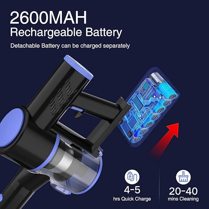 Cordless Vacuum Cleaner 4-in-1 Vacuum Cleaners for Home Handheld Vacuum Cleaner with 40 mins Runtime Stick Vacuum for Apartment Carpet Black 2 Batteries