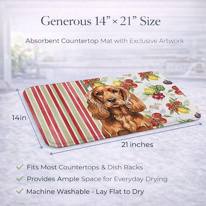 Caroline's Treasures Red English Cocker Spaniel Vegetables Dish Drying Mat Absorbent Dish Drying Mat Pad for Kitchen Counter Dish Drainer Mat for Countertop 14 x 21 Multicolor