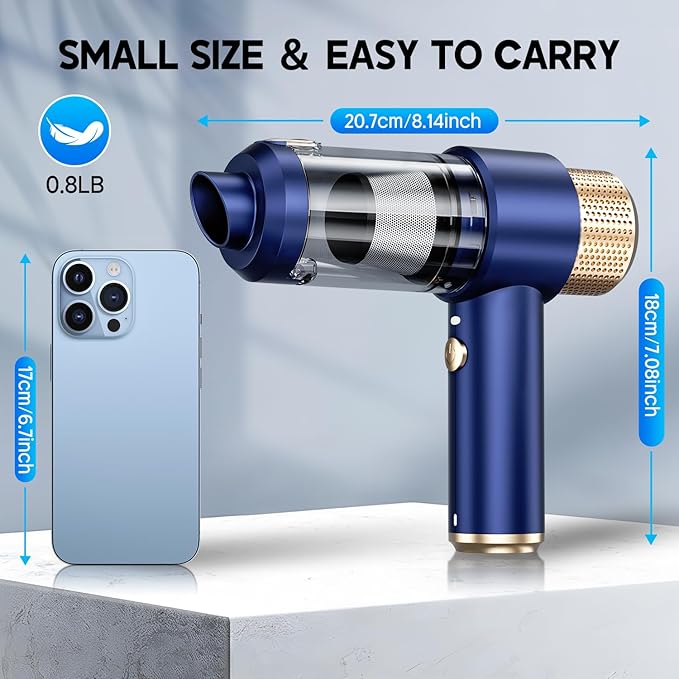 JONYJ Handheld Car Vacuum Cleaner 16000PA Hand Held Vacuum Portable Cordless 2 in 1 Air Duster and Vacuum Cleaner with LED Light Multi-Nozzles 120W High Power Mini Vacuum for Home Pet Office