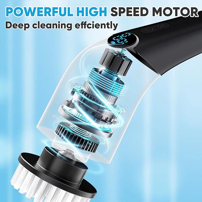Electric Spin Scrubber Cordless Cleaning Brush Power Shower Scrubber Long Handle Extendable Handheld Electric Scrubber for Bathroom Floor Tub Tile with 8 Replaceable Brush Heads &amp Hook