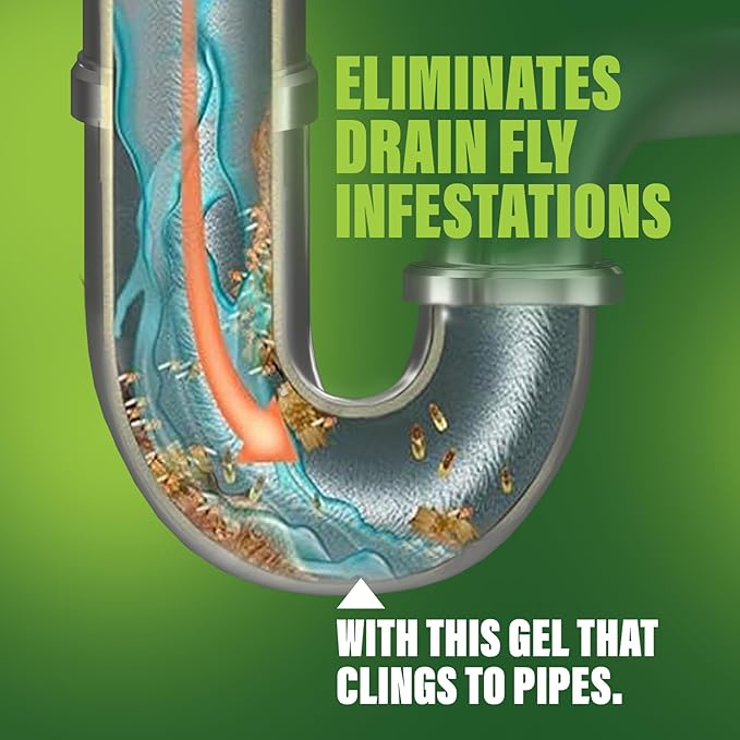 Green Gobbler Fruit Fly Killer+ - Kills Fruit Flies Drain Flies &amp Sewer Flies Gel Treatment for Use in Sinks &amp Pipes - Safe for Septic Systems 32oz - Up to 8 USES (2 Pack)
