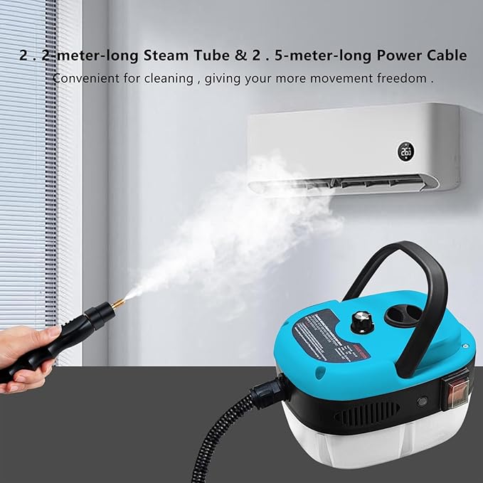 Handheld Steam Cleaner 2500W Pressurized Steam Cleaner with 3 Brush Heads Portable Steam Cleaner for Home Car Furniture Kitchen Bathroom and Wall Blue