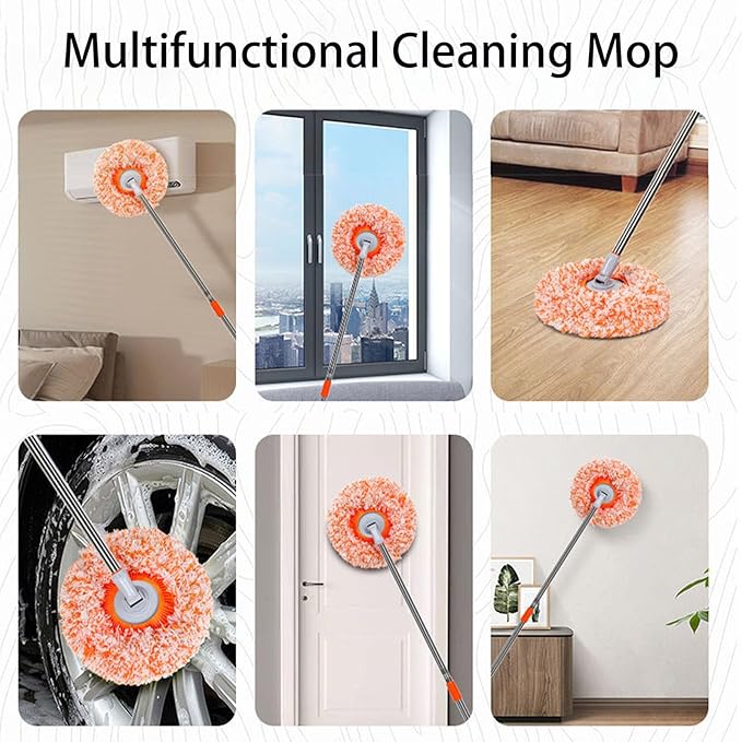 360° Rotatable Adjustable Cleaning Mop with 3 Reusable Heads for Floor Walls Ceilings Window