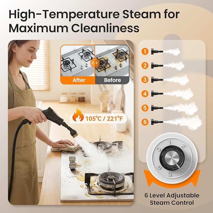 2500W Handheld Steam Cleaner for Home 6-Level High Pressure Steam Gun Steam Machine w/40.6oz Tank Portable Car Steamer for Auto Detailing &amp Cleaning Car Floor Furniture Tile Grout Wall
