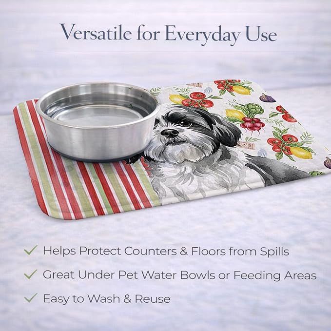 Caroline's Treasures Black and White Shih Tzu Vegetables Dish Drying Mat Absorbent Dish Drying Mat Pad for Kitchen Counter Dish Drainer Mat for Countertop 14 x 21 Multicolor