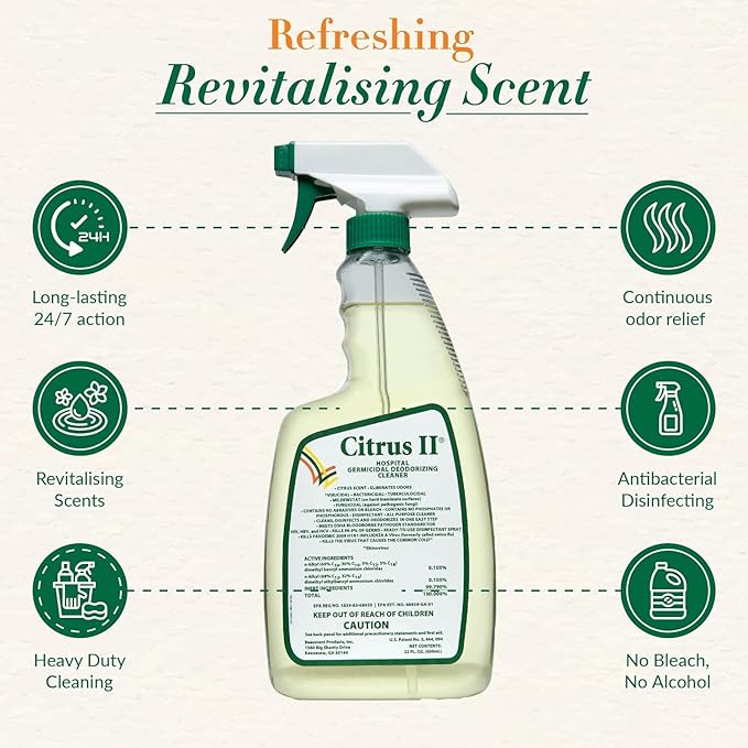 Citrus II Hospital Germicidal Deodorizing Cleaner - Fresh Citrus Scent - Disinfecting Spray- for Home Hospital and Office Surfaces and Supplies - 22 Fl Oz - Pack of 2