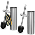 2 Pcs Stylish Stainless Steel Toilet Brush and Holder Set - Silver Toilet Bowl Brush and Holder with Splash Cover Sturdy Bristles Corrosion &amp Scratch Resistant - Elegant Design Effective Cleani