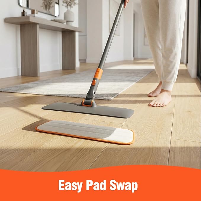 2-in-1 Wet Dry Flat Microfiber Mop for Hardwood Floors-Reusable Washable Pads Telescoping Long Handle Floor Cleaner for Tile Laminate Pet Hair Removal Car Detailing &amp Window Cleaning
