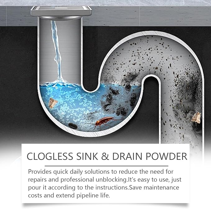 Duty Drain Cleaner Powder - Unclog Kitchen &amp Bathroom Drains Remove Odors &amp Grease Buildup Economical Design for Multiple Uses(1PCS)