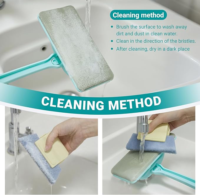 Window Cleaner Tool Window Screen Cleaner and 3 Pack Track Cleaning Brush with 6 Replacement Cleaning Cloths Detachable Window Cleaner Tool with Wet and Dry Dual-Use