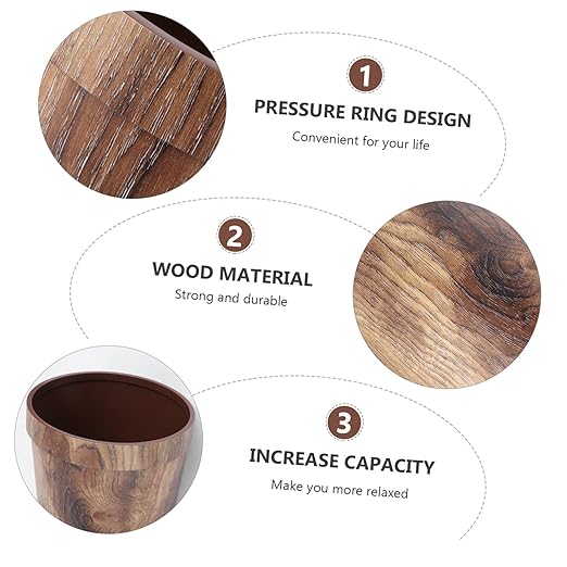 Healifty Vintage Wood Grain Trash Can Large Round Wastebasket for Bedroom Kitchen Living PP Material with Bag Holder Home Office Container