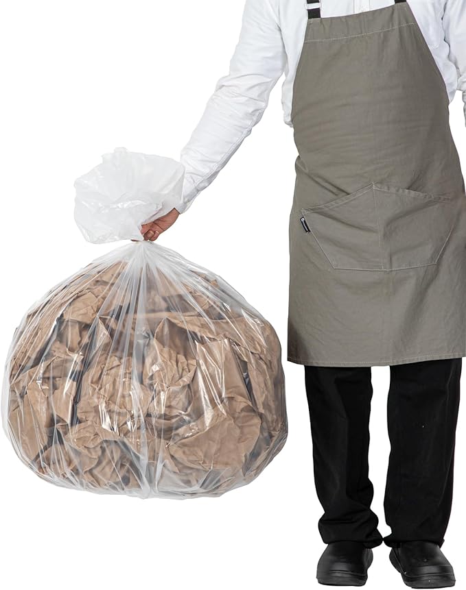 Restaurantware-RW Clean 45 Gallon Trash Bags 100 Heavy-Duty Garbage Can Liners- Fits 40-45 Gallon Trash Cans Stretchable Clear Plastic Bin liners with Star Seal Bottom