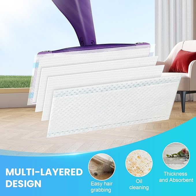 60 Count Wet Pads Refill for Swiffer Wet Jet Spray Mop - Wet Jet PadsMade of high-end Cotton5X Highly Absorbent Suitable for All Floor Surfaces Deep Cleaning of Stubborn Stains
