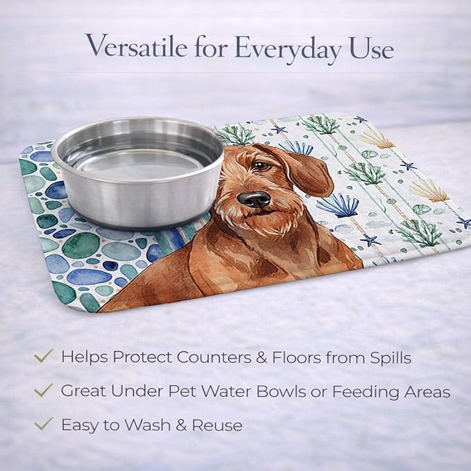 Caroline's Treasures Wirehaired Red Dachshund Coastal Sea Glass Dish Drying Mat Absorbent Dish Drying Mat Pad for Kitchen Counter Dish Drainer Mat for Countertop 14 x 21 Multicolor