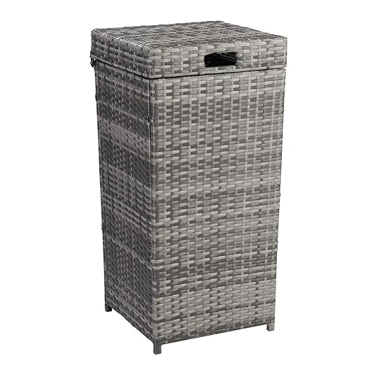 Generic 27 Gallon Rattan Trash Can Wicker Patio Trash Can Tall Rattan Garbage Can Large Waste Basket Waste Container Corner Wastebasket Trash Bin with Lid for Backyard Deck Poolside Kitchen