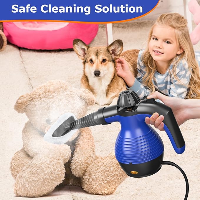 COSTWAY Handheld Steam Cleaner 1050W Portable Household Steamer with 9 Accessories 12 oz Water Tank Multipurpose Pressurized Steam Cleaning Machine for Floor Window Grease Grime (Blue)