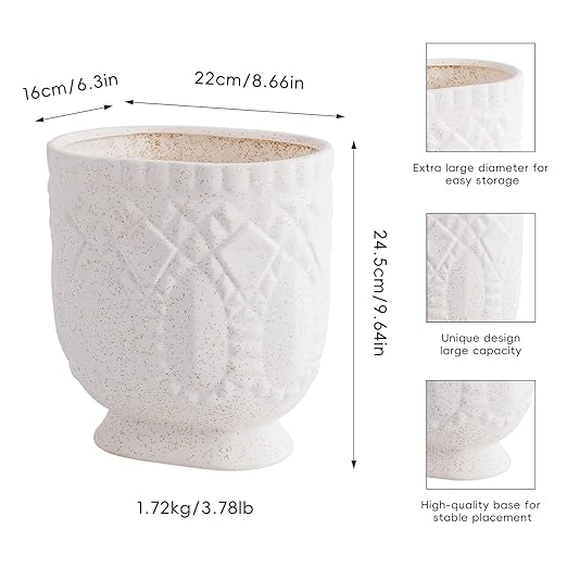 Bathroom Trash Can Ceramic Wastebasket Garbage Container for Bathroom Bedroom Dorm College Office Beige-White Decorative Compact Trash Can