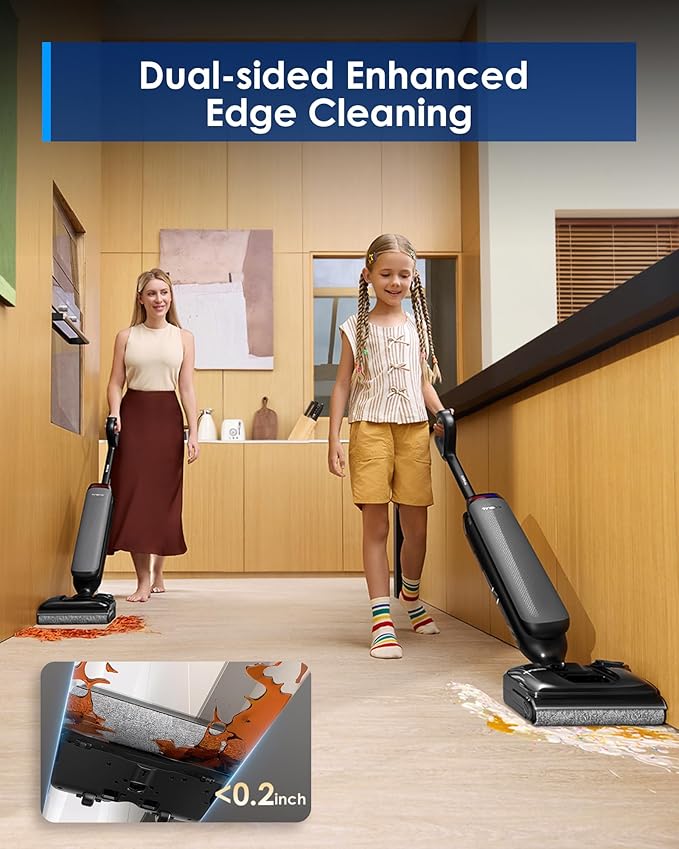 Tineco Wet Dry Vacuum Cleaner 22kPa Suction Floor Cleaner Mop 50 Min Runtime iLoop Smart Sensor DualBlock Anti-Tangle Design 185℉ Flashdry Dual-Edge Cleaning 180° Lay-Flat Floor One S7 Artist
