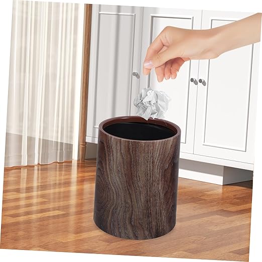 Imitation Wood Grain Garbage Can Capacity Wastebasket for Home Office Kitchen and Bathroom Elegant Design Easy to Clean Smooth Interior Versatile Trash
