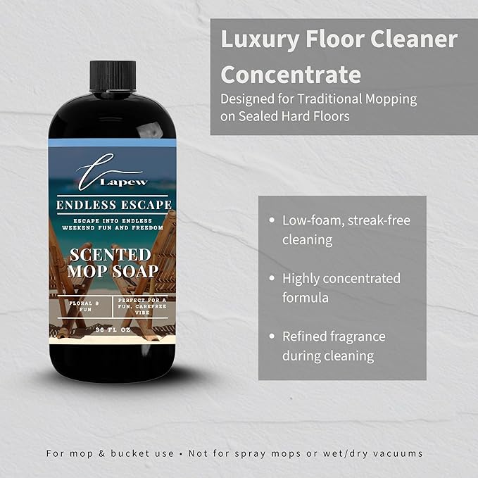 Lapew Endless Escape Scented Mop Soap - Luxury Floor Cleaner Concentrate for Mopping Tile Laminate Vinyl &amp Hardwood | Streak-Free Low-Foam | 36 oz