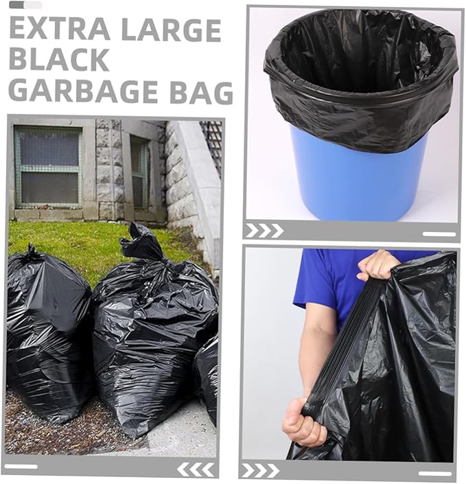 50pcs Extra Large Black Contractor Trash Bags 80x100cm Heavy Duty Garbage Bags for Outdoor Gardening Office and Commercial Use Suitable for 100l Bins