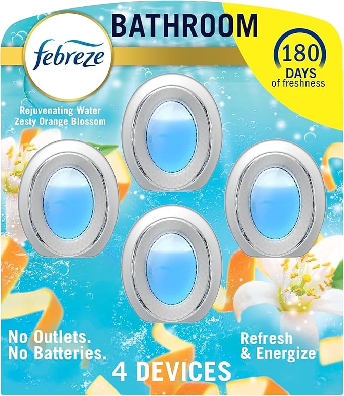 Febrezee Small Spaces Plug in Air Freshener Alternative for Home Odor Eliminator for Strong Odor 4 Count (Pack of 1) (Refresh &amp Energize)