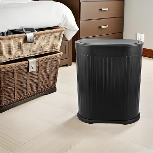 BESPORTBLE Bathroom Trash Can with Odor-Sealing Press Top Lid Narrow Slot Plastic Garbage Bin for Toilet Bedroom Living Space-Saving Stylish Wastebasket for Compact Areas