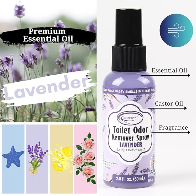 Air Jungles Bathroom Freshness Essentials Bundle :Toilet Bowl Cleaner Tablets Lavender Odor Eliminator Spray &amp Flushable Wipes (300 Count)