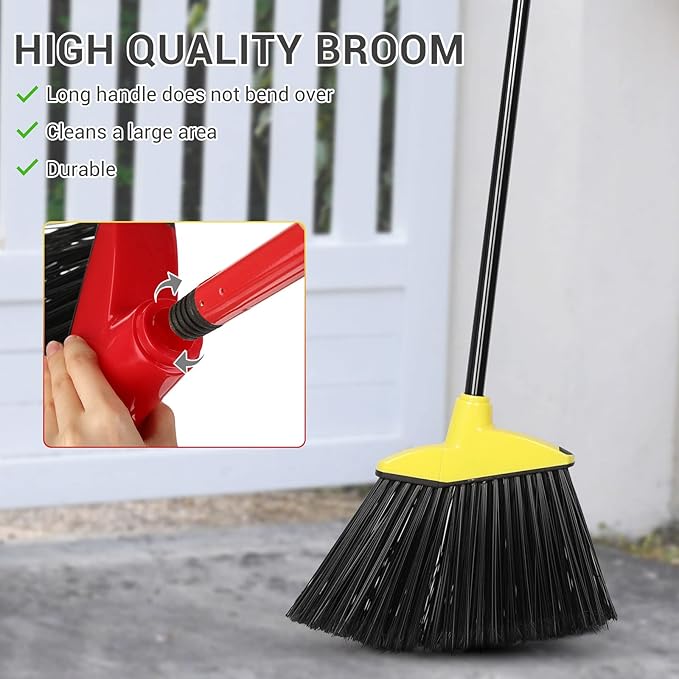 WILLBOND 20 Pcs Heavy Duty Broom Outdoor Indoor Commercial Angle Brooms Bulk for Courtyard Garage Lobby Mall Market Floor Home Kitchen Room Office Pet Hair Rubbish 54 Inch(Red Yellow)
