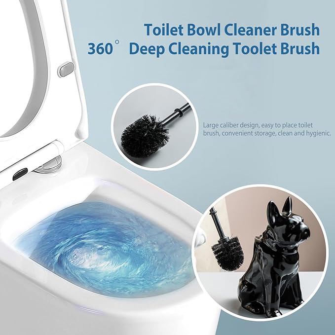 Shar Pei Hideaway Toilet Brush Holder - Concealed Brush Storage Modern Black Ceramic Bathroom Organizer with Sturdy Brush &amp Foam Protection Dog Lover Gift