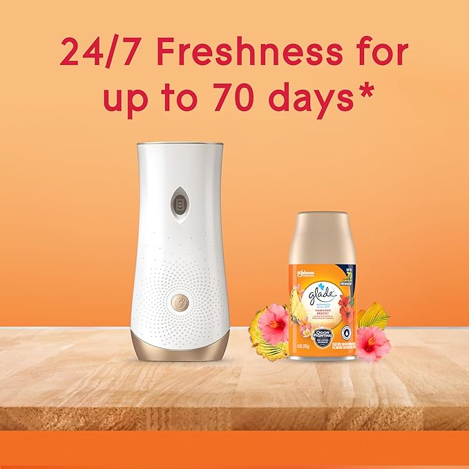 Glade Automatic Spray Refill and Holder Kit Air Freshener for Home and Bathroom Hawaiian Breeze 6.2 Oz 2 Count