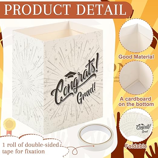 12 Pcs Graduation 13 Gallon Disposable Trash Cans Graduation Trash Bins with 15 Pcs Garbage Bag 1 Roll Double Sided Tape Graduation Disposable Garbage Can for Graduation Party