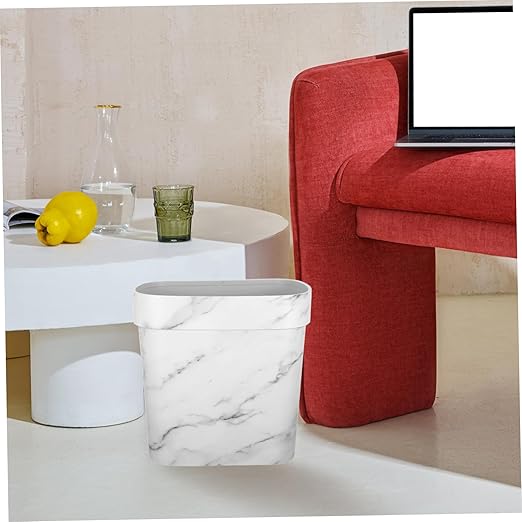 Ciieeo Narrow Marble Pattern Trash Can Open Top Plastic Wastebasket for Bathroom Bedroom Kitchen Stylish and Easy to Clean for Modern Spaces