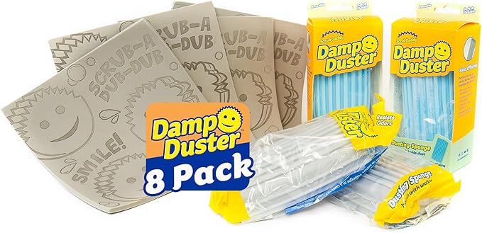 Scrub Daddy Damp Duster Sponge &amp Towel Bundle - 4 Dusting Sponges &amp 4 Damp Duster Towels - Swipe &amp Polish Blinds Baseboards Furniture &amp More (8 Piece Bundle)