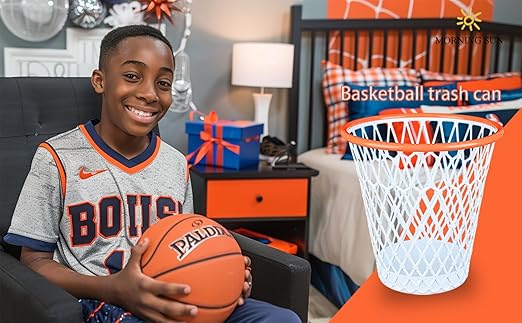 MORNING SUN 3PCS Basketball Wastebaskets Basketball Trash Can for Boys Room Decor 4.5 Gallon WastebasketBasketball HoopBasketball Holder DisplayGarbage CanBasketball Themed Gift Wastebasket