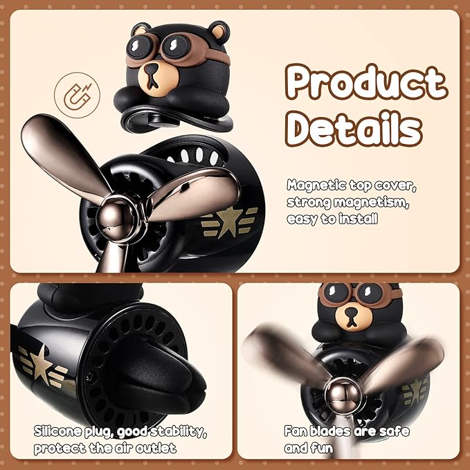 2 Pcs Car Air Freshener Cute Car Diffuser Cartoon Outlet Fan Air Diffuser for Car Vent Perfume Automotive Decoration(Panda Bear)