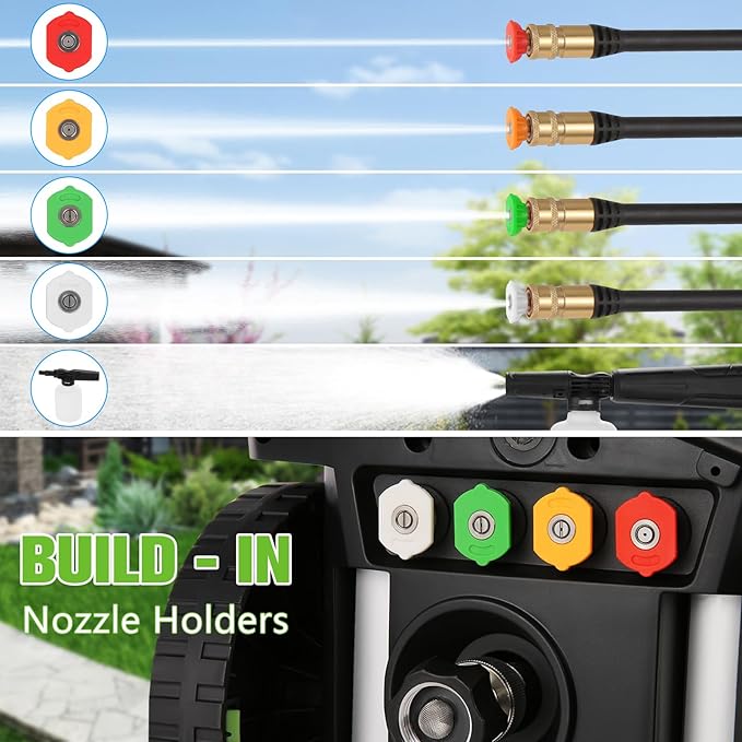5000PSI Heavy Duty Pressure Cleaner with 33FT Hose 4 Quick Connect Nozzles and Foam Cannon for Cars/Fences/Driveways/Patios/Home Cleaning Deep Green
