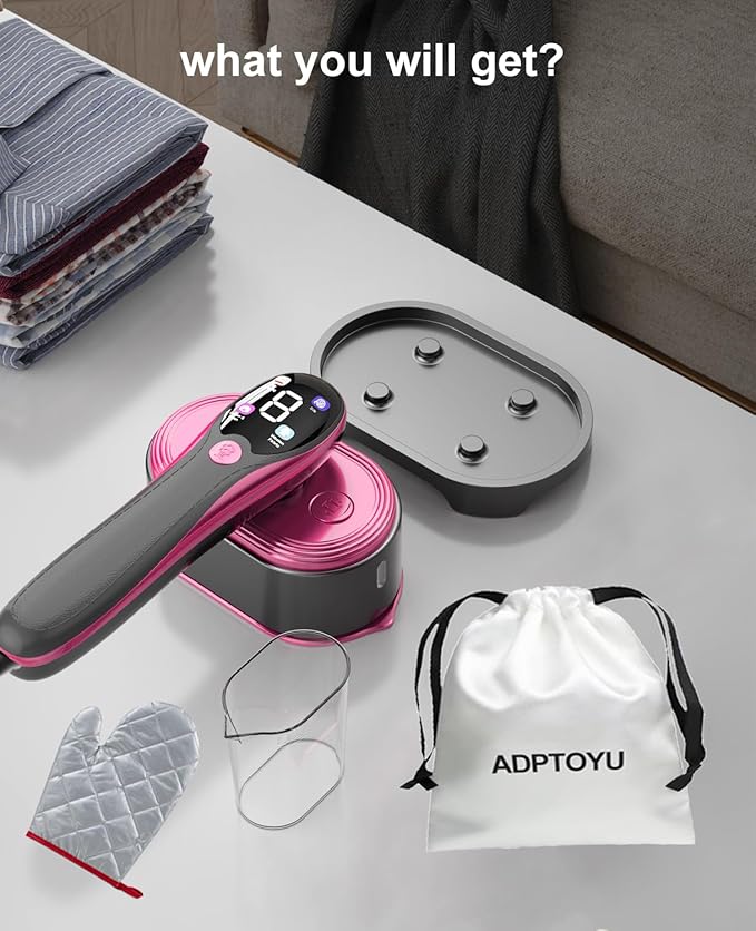 2-in-1 Steamer &amp Iron for Clothes Portable Handheld Garment Steamer with LED Display Large Ceramic Panel Travel Clothes Steamer Iron 10s Fast Heat-Up All-Fabric Remove Wrinkle (Purple)