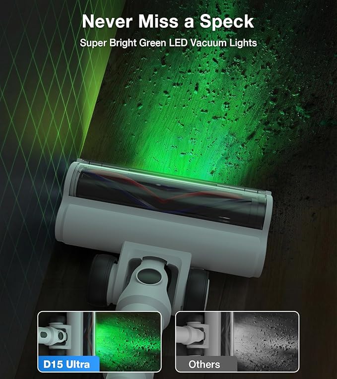 Cordless Vacuum Cleaner 55Mins Vacuum Cleaners for Home 15-in-1 Self-Standing Stick Vacuum with LED Light Anti-Tangle &amp Wall Mount Charge Lightweight Vacuum for Hard Floors Carpets Pet Hair