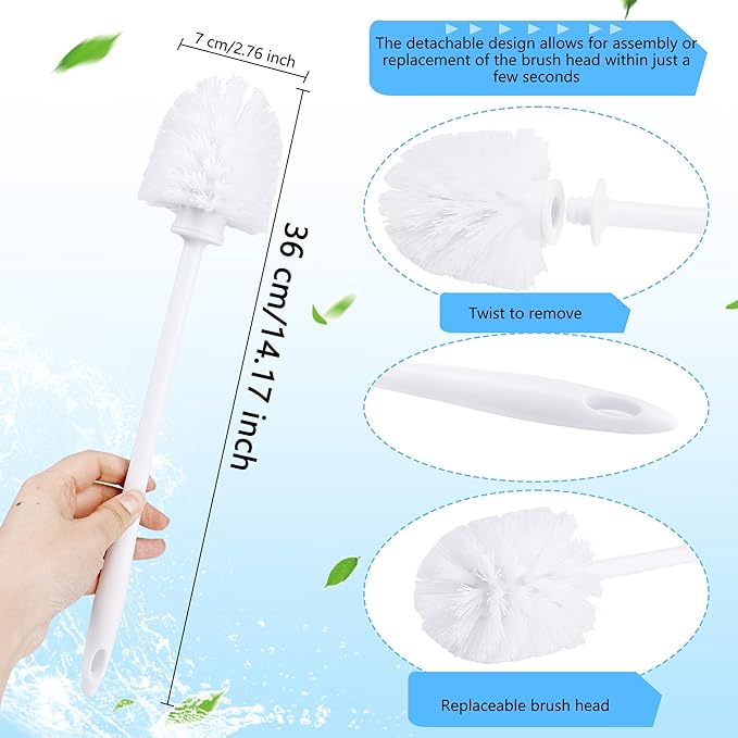 20 Pcs 14.2 Inch Toilet Brush Long Handle Toilet Bowl Brush Plastic Scrubber with Hook Hole White Soft Bristle Cleaner Handled for Bathroom Cleaning Supplies