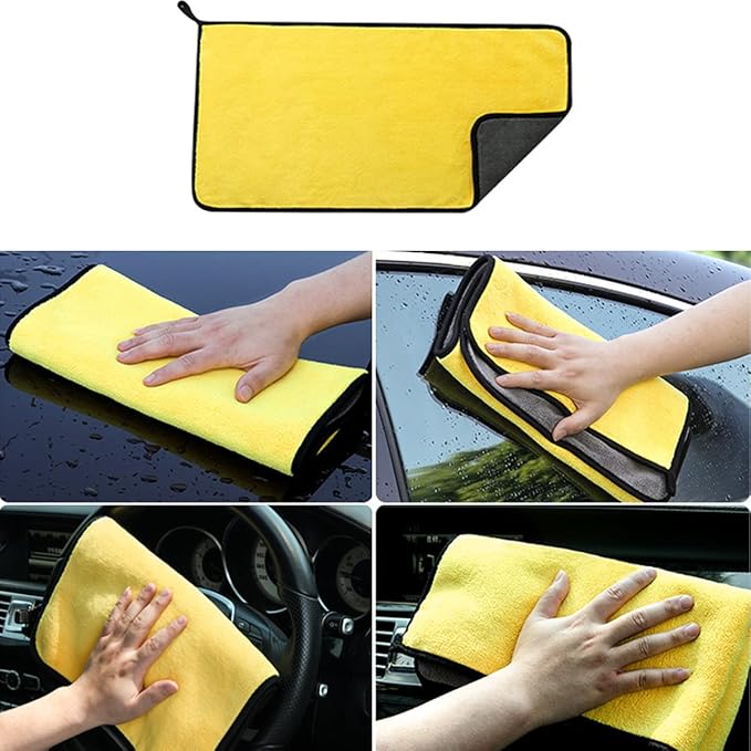 Car Wash Brush with Long Handle Chenille Microfiber Mop Mitt with 1 Replacement Head Wheel Brush Extension Pole Cleaning Kit &amp Towels for Cars &amp Trucks - 5PCS