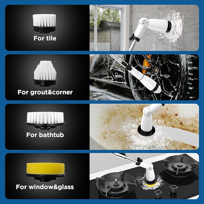 Electric Spin Scrubber Upgraded Bathroom Cleaner Power Shower Cleaning Brush with Extendable Handle &amp 4 Brush Heads Dual Speed &amp USB-C Charging Shower Scrubber for Bathtub Tile and Floor